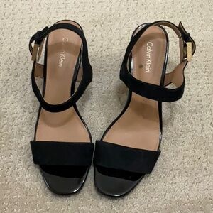 Calvin Klein Black Block Heel Sandals with Ankle Strap